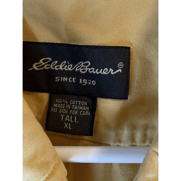 Eddie Bauer Men’s Button Up Shirt XL Tall Golden Yellow Cotton Short Sleeve - Picture 3 of 4